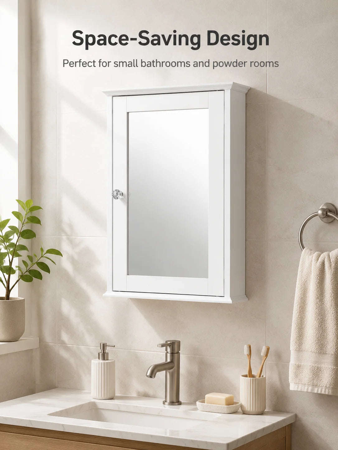 Mirrored Medicine Cabinet With Adjustable Shelves And Locking Door