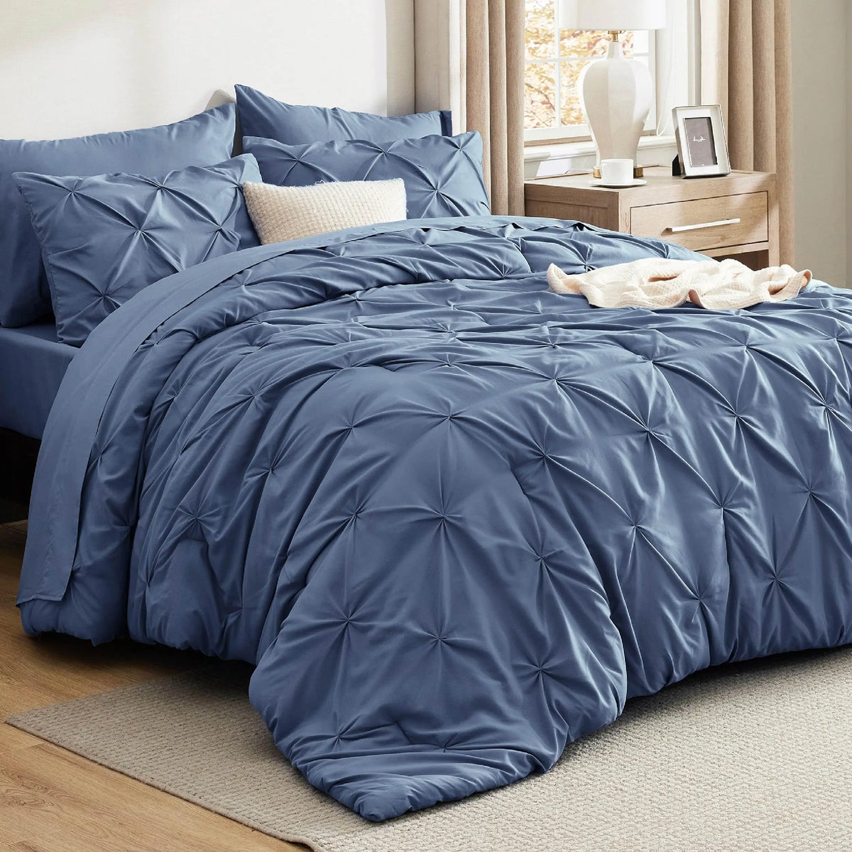 Luxury Pinch Pleat Microfiber Bedding Set With All Season Comforter