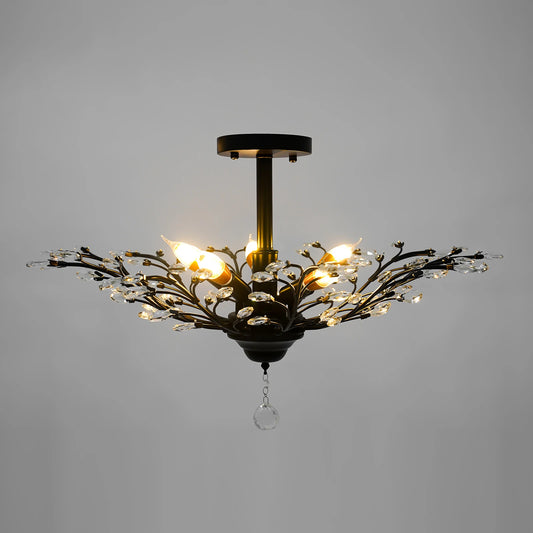 Vintage Crystal Branch Chandelier Semi Flush Mount Ceiling Light