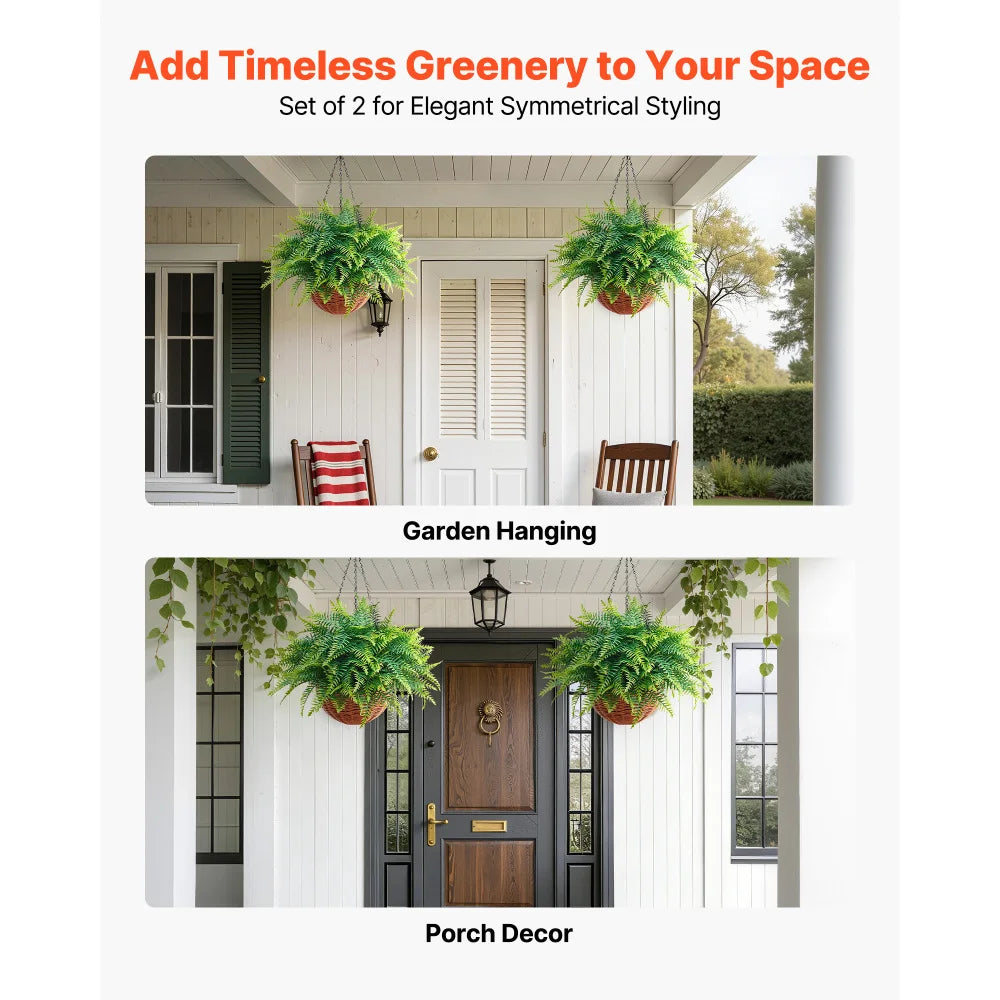 Artificial Hanging Boston Fern Plants Faux Greenery Home Decor