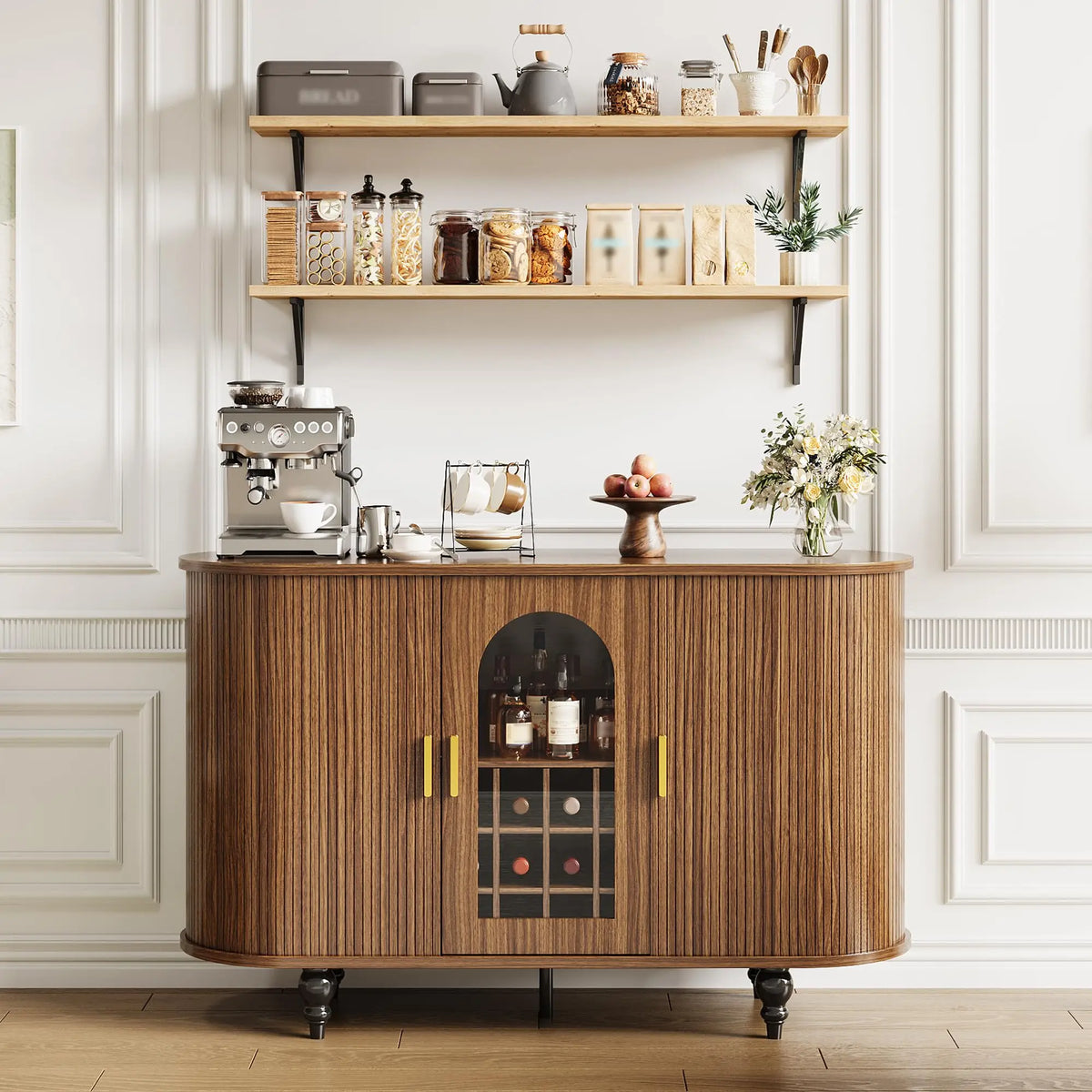 HiMISS Modern Bar Cabinet With Wine Rack And Glass Holder