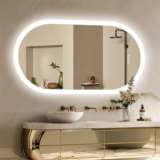 BORWART Smart Oval LED Bathroom Mirror Dimmable Anti Fog Lighting