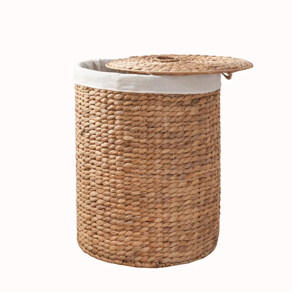Water Hyacinth Woven Laundry Hamper With Lid And Removable Liner