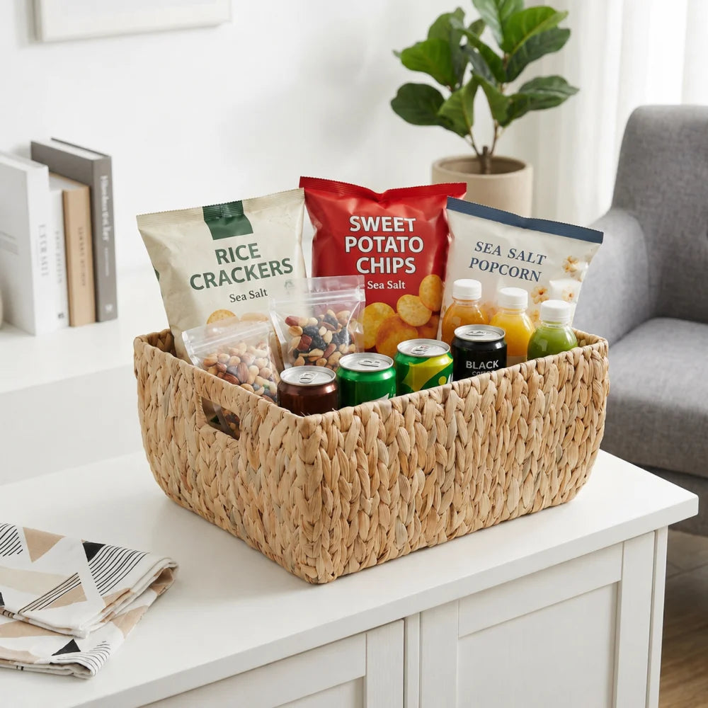 Water Hyacinth Handwoven Storage Basket With Handles