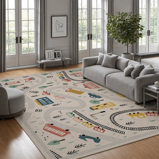 Soft Washable Kids Playroom Rug With City Road Map Design