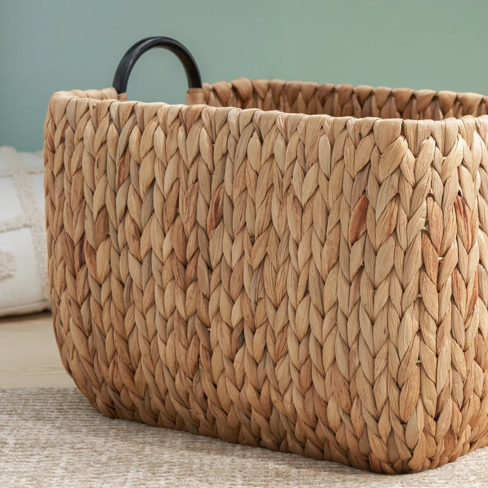 Rectangular Water Hyacinth Woven Storage Baskets With Handles
