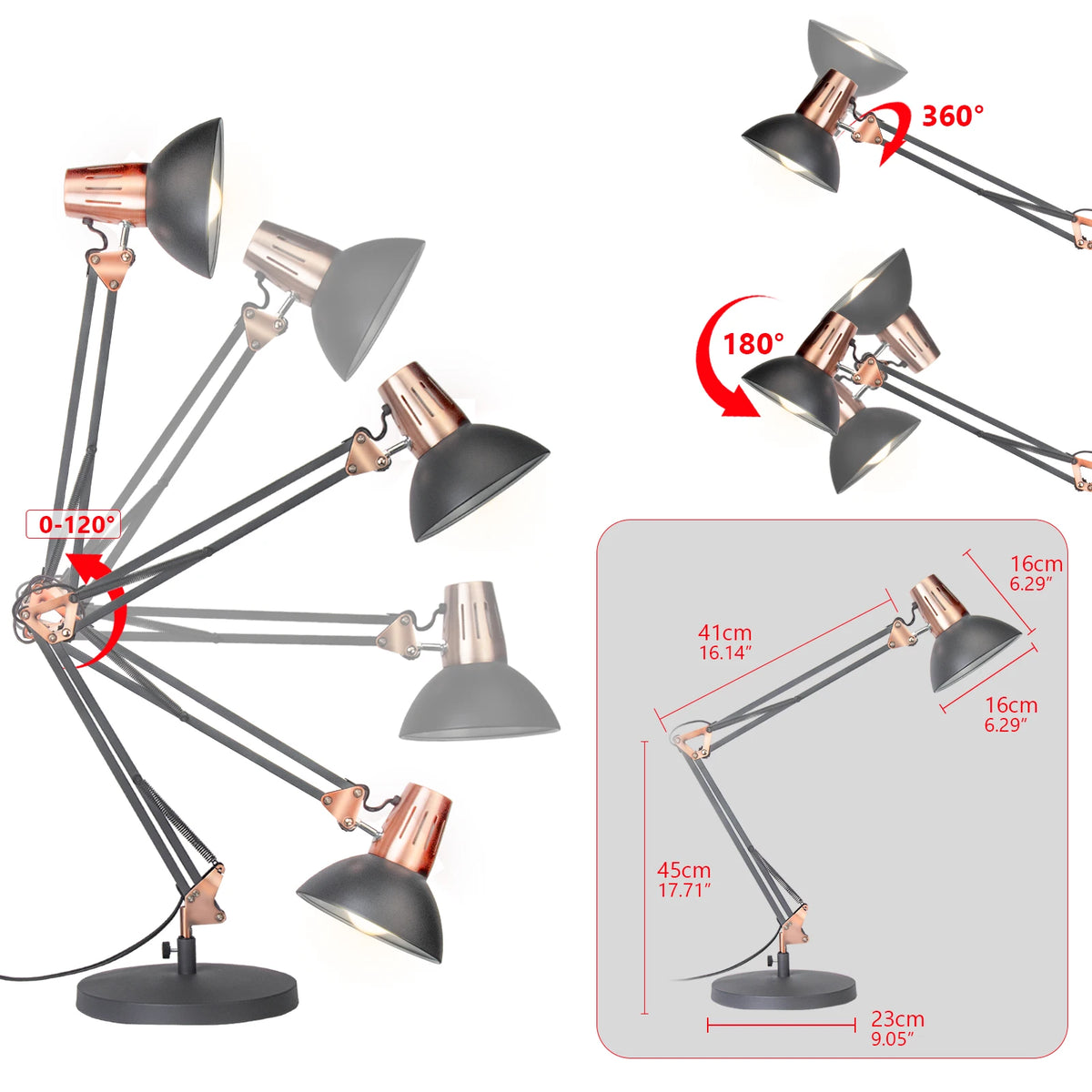 Adjustable Metal Architect Desk Lamp With Swivel Arm And Switch