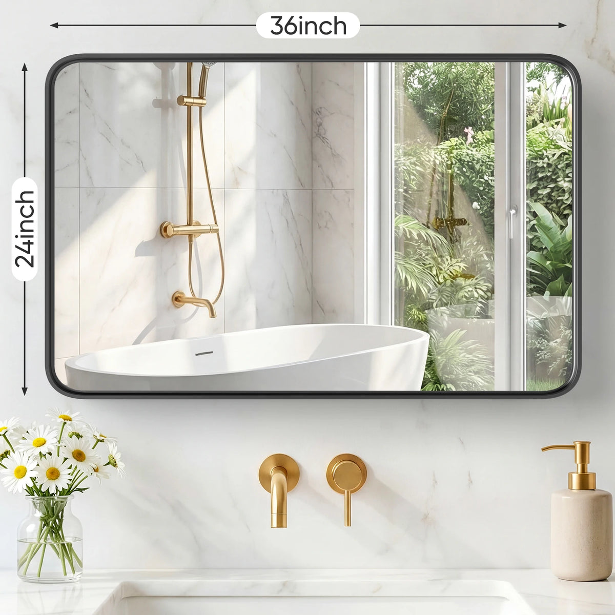 MCQ Modern Rounded Rectangle Vanity Wall Mirror With Metal Frame