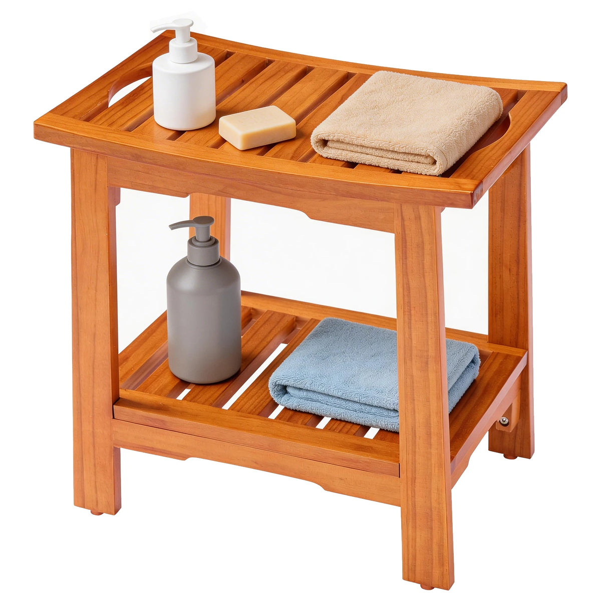 MCQ Wooden Shower Chair With Storage Shelf And Support Handles