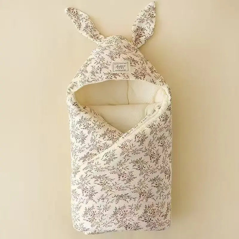 High Quality Cotton Newborn Swaddle Blanket with Cute Bunny Ears Hospital Delivery Wrap Extra Soft Thermal Baby Swaddling New