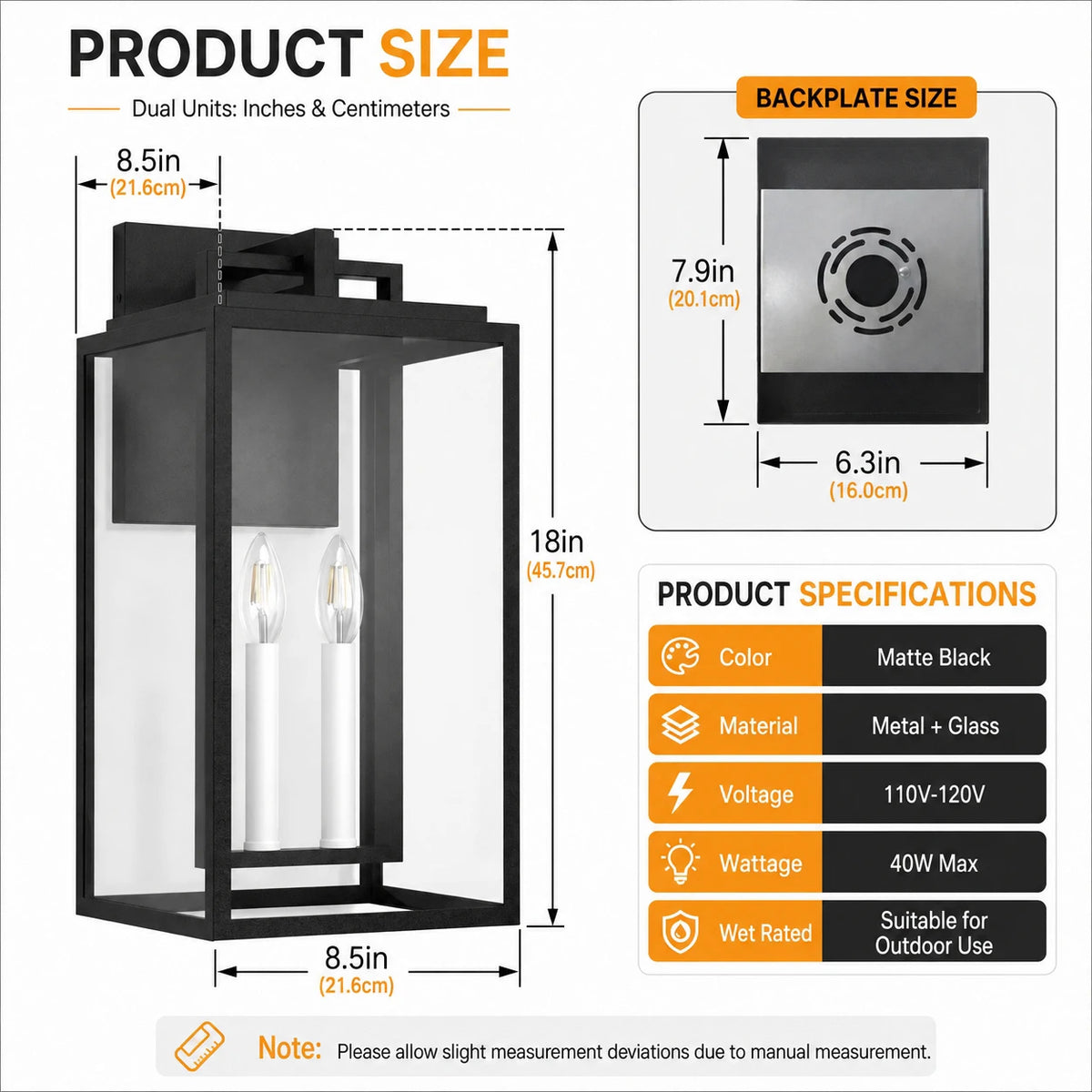 Two Light Dimmable Outdoor Wall Light With Clear Tempered Glass