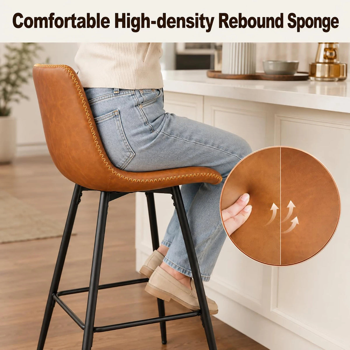 HiMISS Faux Leather Bar Stools With Backs Set Of Four