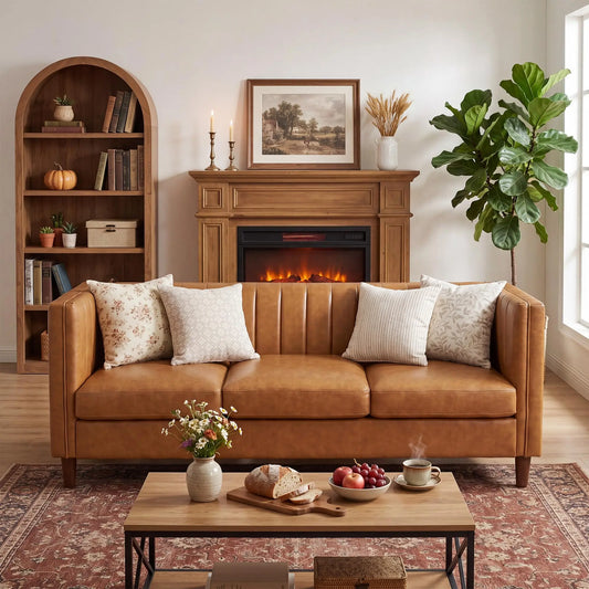 HiMISS Mid Century Modern Faux Leather Three Seat Sofa