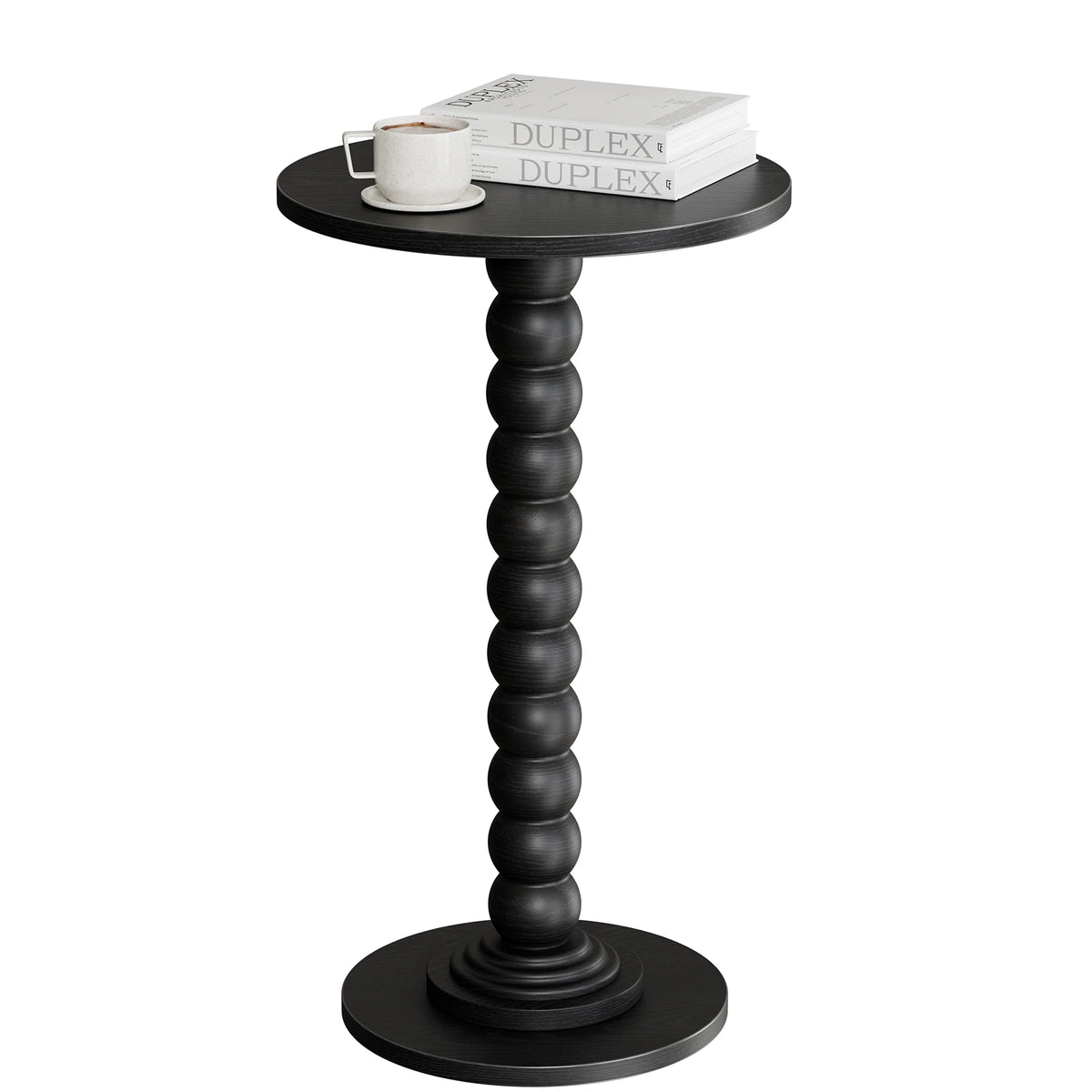 JHK Round Side Table With Solid Wood Legs Storage Shelf