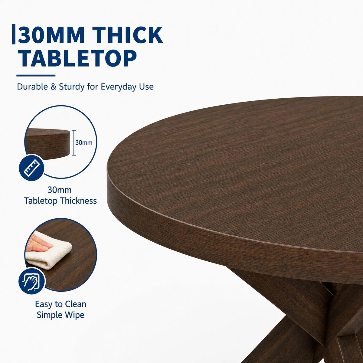 HiMISS Farmhouse Round Dining Table With X Pedestal Base