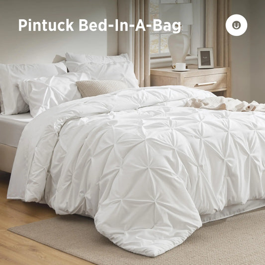 Luxury Pinch Pleat Microfiber Bedding Set With All Season Comforter