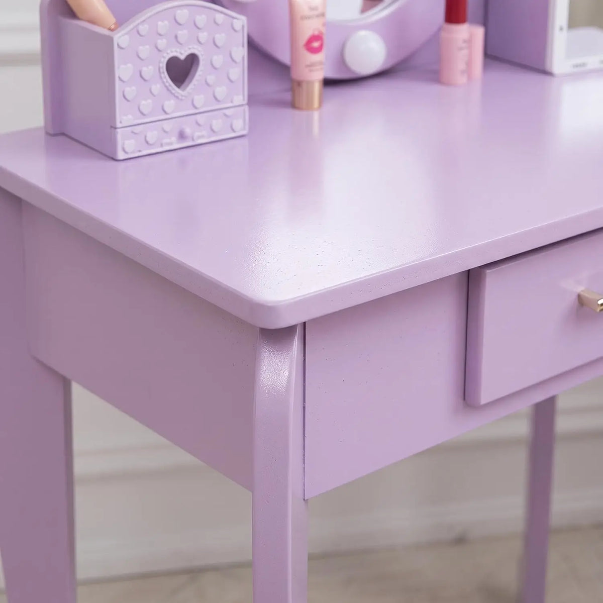Kids Vanity Table and Stool Set with Light and Mirror for Children