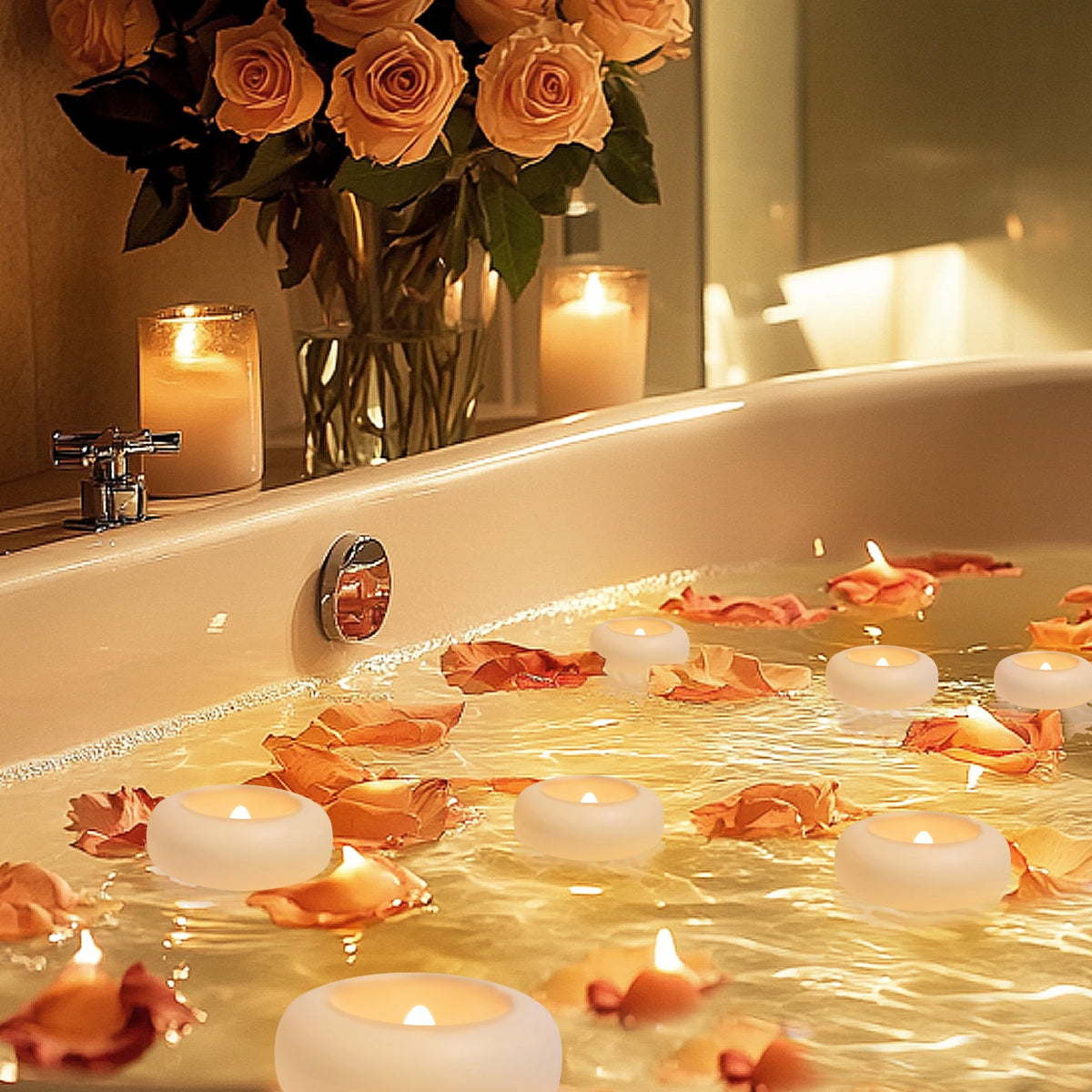 6/24 Pack Waterproof Flameless Floating Candles Bulk LED Tea Lights Water-Activated Flickering for Wedding Centerpieces Vases Parties and Home Decor