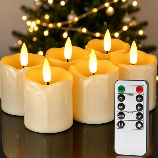 6Pc Real Wax Coated LED Tea Light Candle with Remote Timer 300+Hour Realistic Black Wick Battery Operated Candles for Wedding Christmas Table Decor