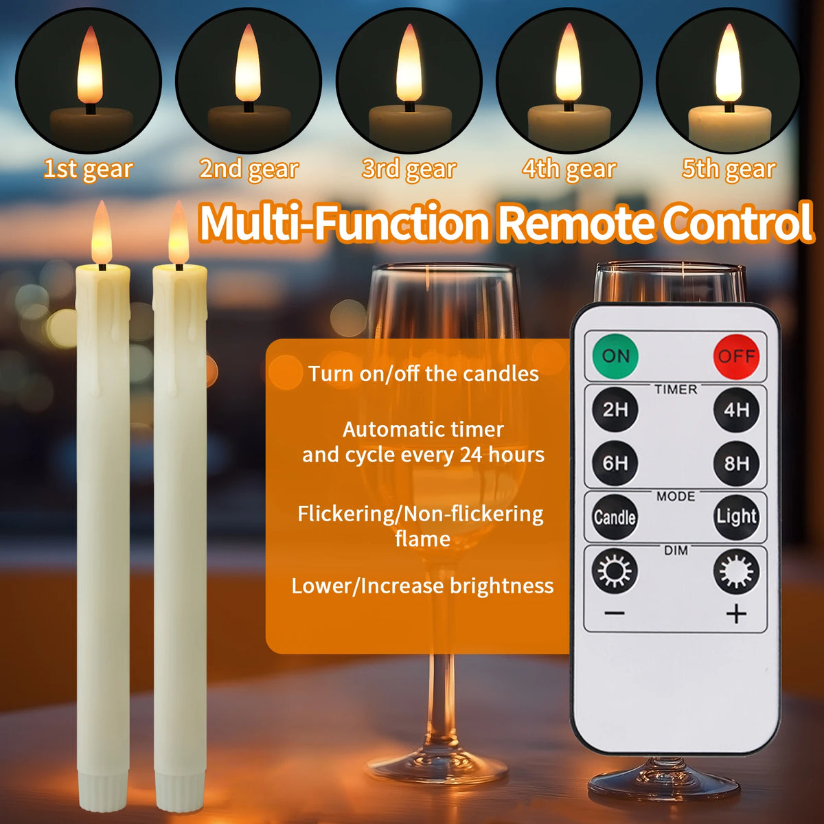 6 Pack Flameless Taper Candles With Remote Realistic Flickering Battery Operated Candlesticks Ivory LED Plastic Candle Safe for Weddings Table Decor Christmas and Halloween