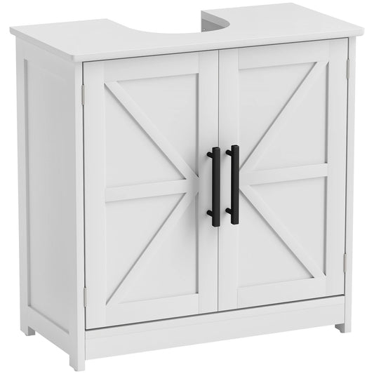 HOMCOM Farmhouse Pedestal Sink Storage Cabinet With Barn Doors