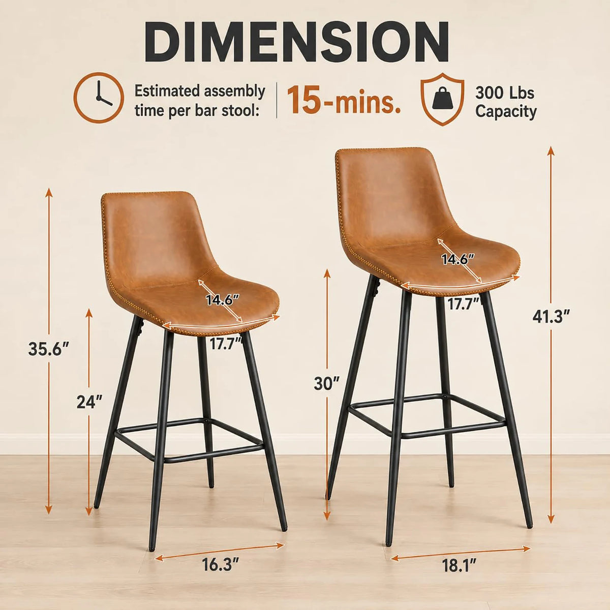 HiMISS Faux Leather Bar Stools With Backs Set Of Four