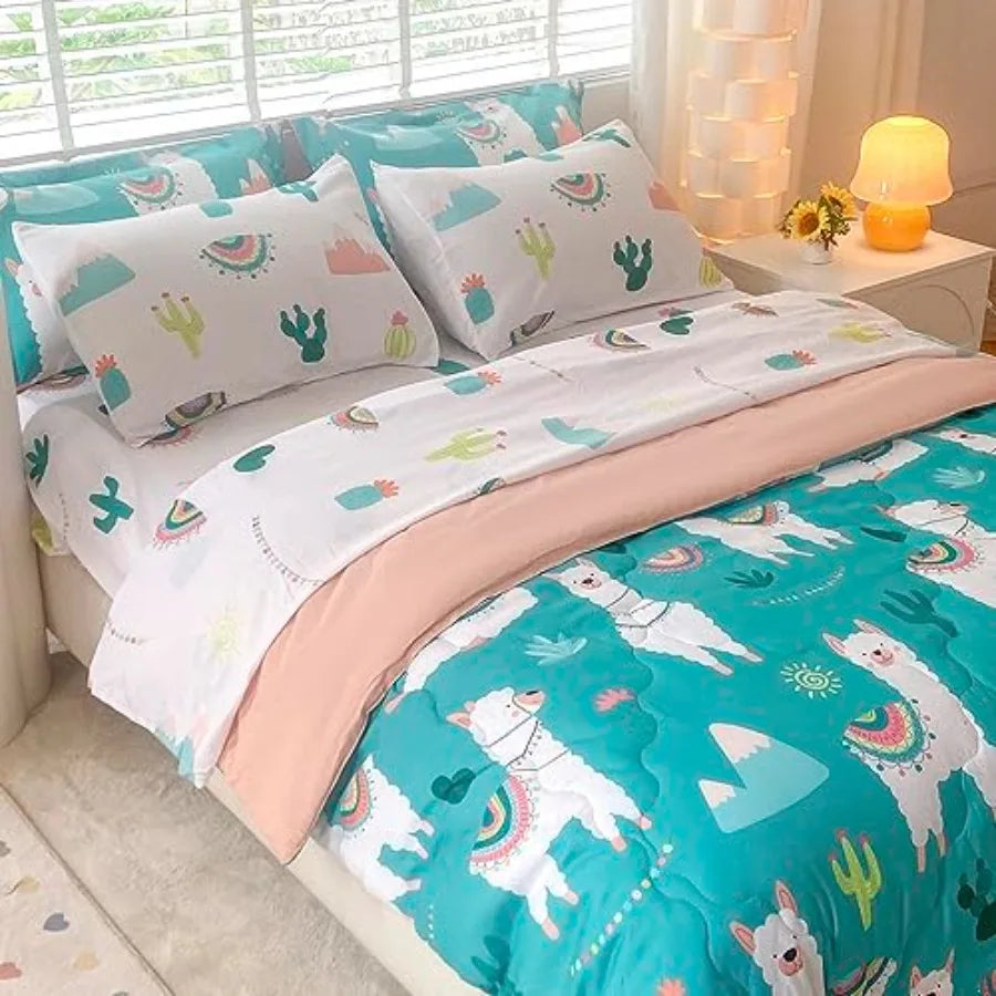 Cute Alpaca Cactus Tropical Plant Bedding Set for Kids