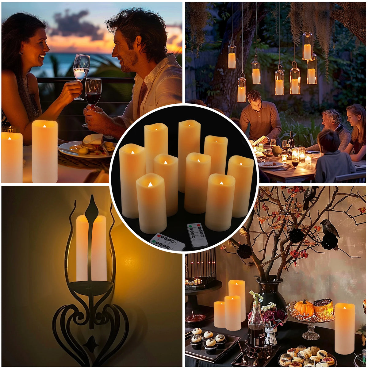 Waterproof Flameless Candles Set of 12 Battery Operated LED Pillar Candle with 2 Remote Controls & Timer Flickering Indoor Outdoor Electronic Lights  for Wedding Patio Easter Bathroom Home Decor