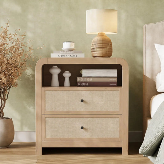 HiMISS Charging Nightstand With Two Drawers USB Ports And Outlets
