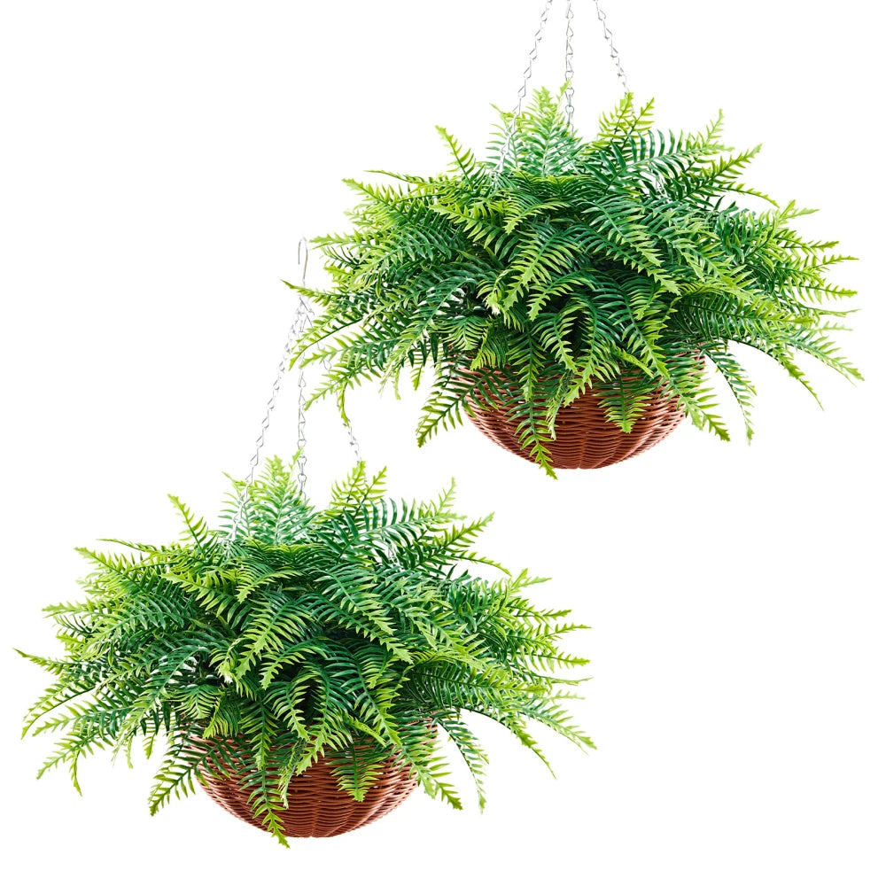 Artificial Hanging Boston Fern Plants Faux Greenery Home Decor