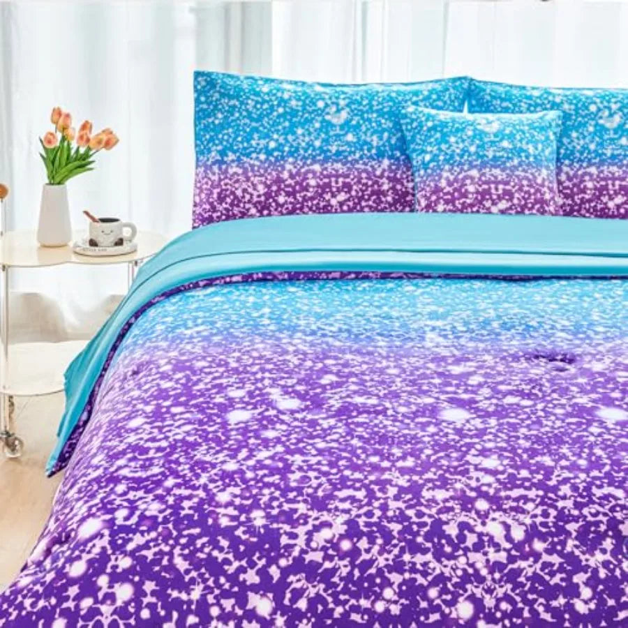 Girls Galaxy Starry Comforter Bedding Set With Matching Pillowcases