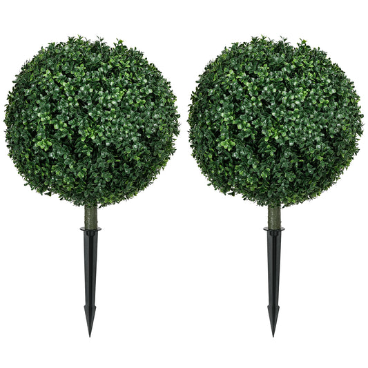 HOMCOM Artificial Boxwood Topiary Balls With Integrated Ground Stakes