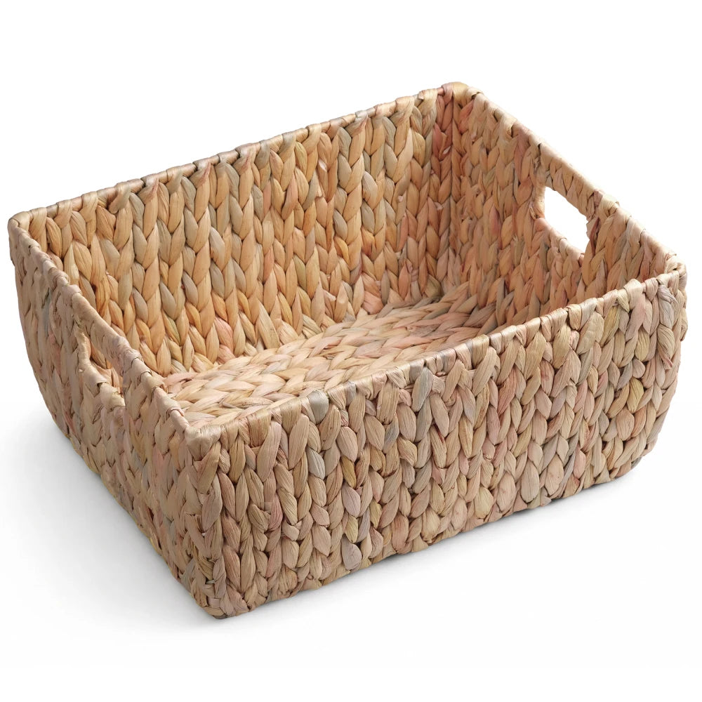 Water Hyacinth Handwoven Storage Basket With Handles