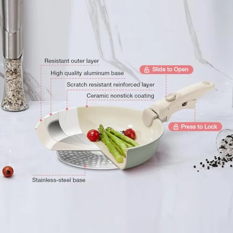 Ceramic Nonstick Cookware Set With Detachable Handle For Camping