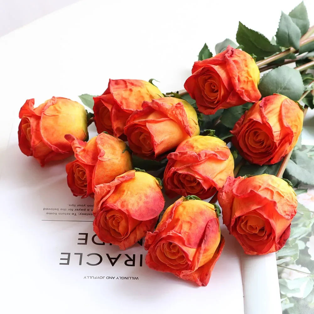 58cm Artificial Burnt Edge Rose Buds Wedding Home Decoration Ornaments Photography Props Decoration Table Baptême