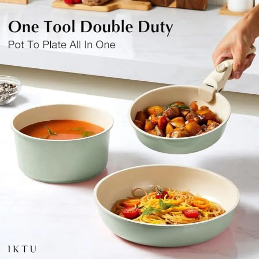 Ceramic Nonstick Cookware Set With Detachable Handle For Camping