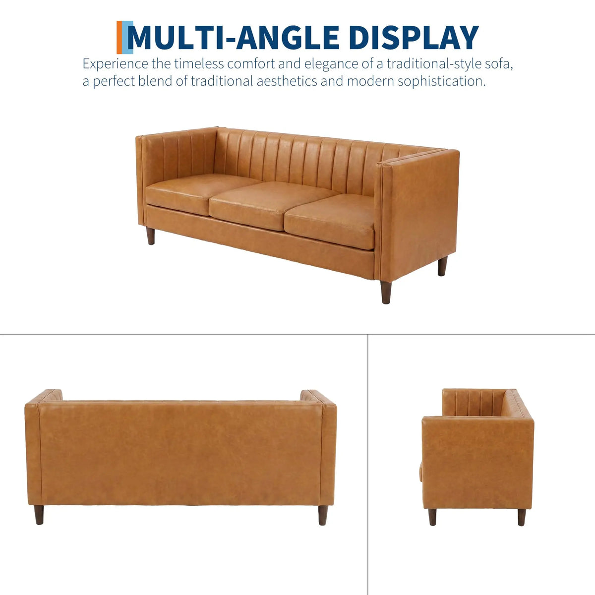 HiMISS Mid Century Modern Faux Leather Three Seat Sofa