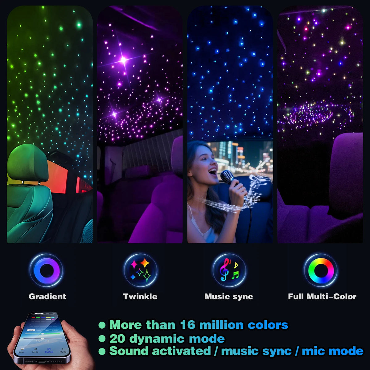 VASTFIRE RGBW Fiber Optic Star Ceiling Light Kit Music Sync