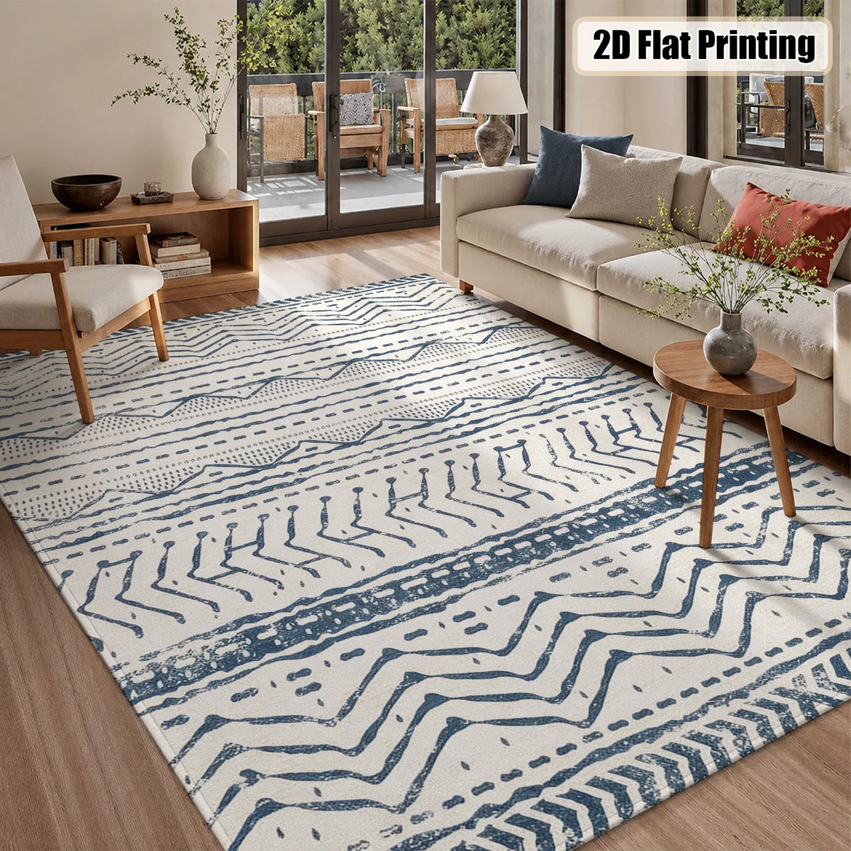 Washable Tribal Geometric Indoor Rug With Non Slip Backing