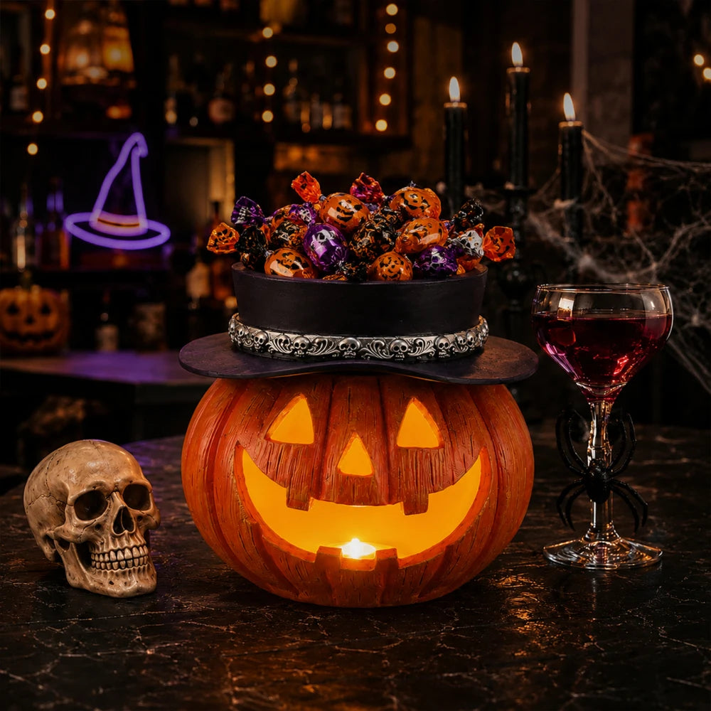 Light Up Halloween Pumpkin Candy Bowl Jack O Lantern Decoration