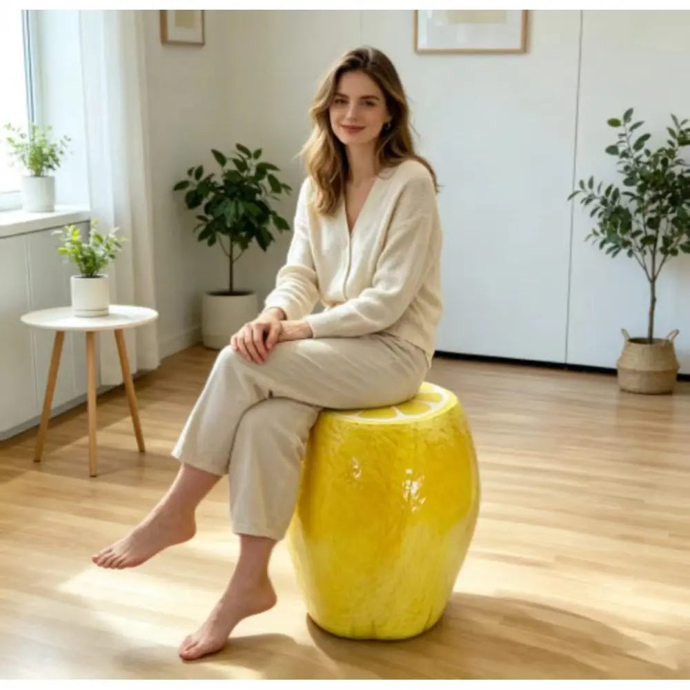 Lemon Fruit Stool Resin Side Table Plant Stand Indoor Outdoor Decor