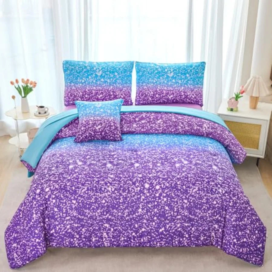 Girls Galaxy Starry Comforter Bedding Set With Matching Pillowcases