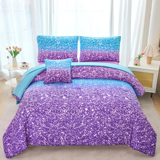 Girls Galaxy Starry Comforter Bedding Set With Matching Pillowcases
