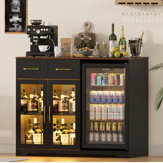 HiMISS Coffee Bar Cabinet With Mini Fridge Space And Storage