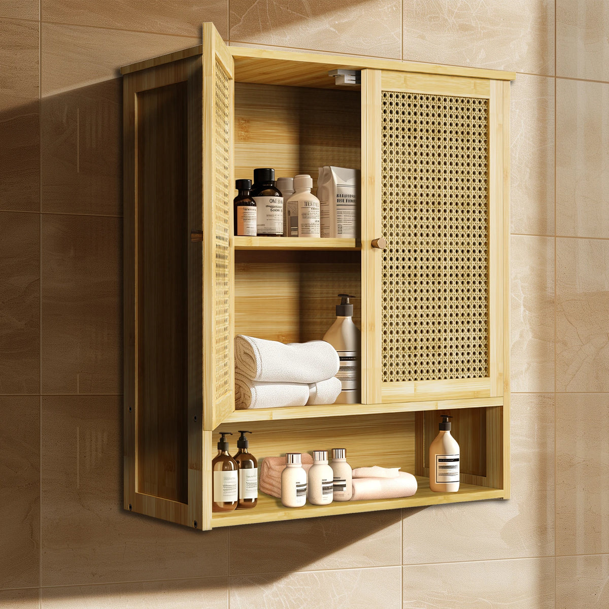 Wisfor Wall Mounted Bamboo Medicine Cabinet With Two Rattan Doors