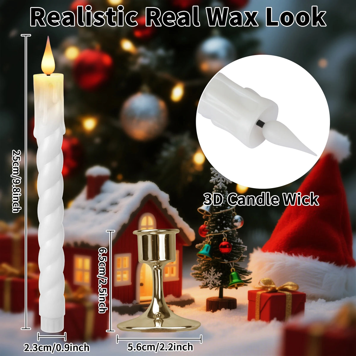 Flickering LED Taper Candles with Remote Timer&Lamp Holder 3D Flame Window Candle Candlestick for Halloween Christmas Home Decor