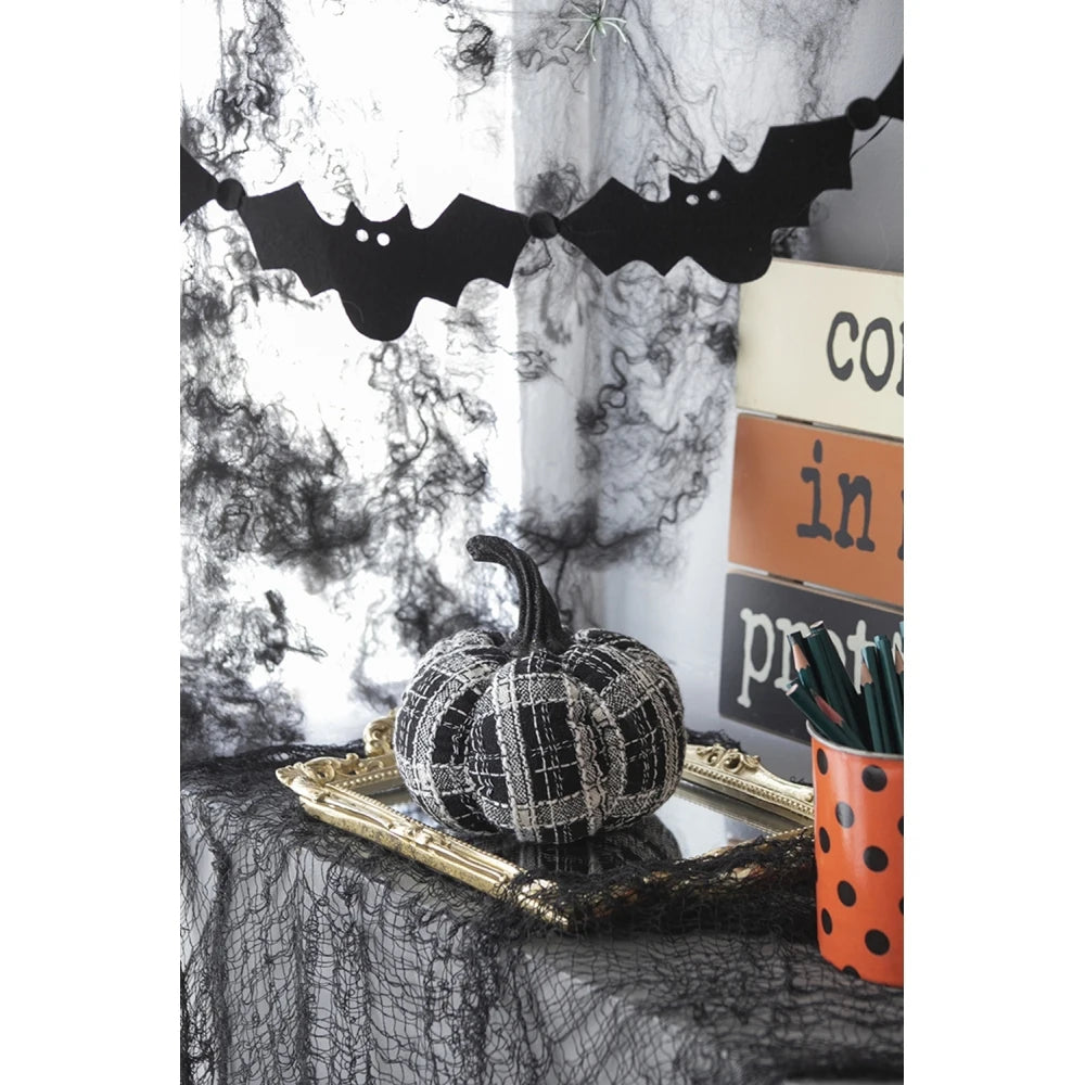 Set of 2 Fabric Lighted Plaid Pumpkins for Halloween Decor