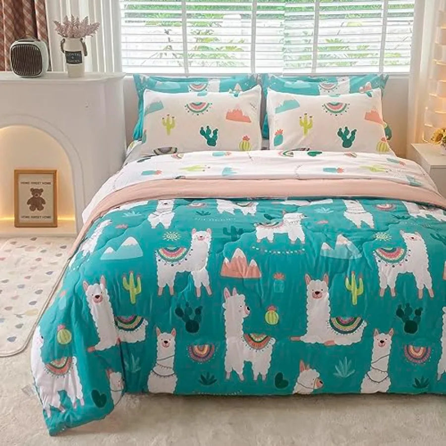 Cute Alpaca Cactus Tropical Plant Bedding Set for Kids