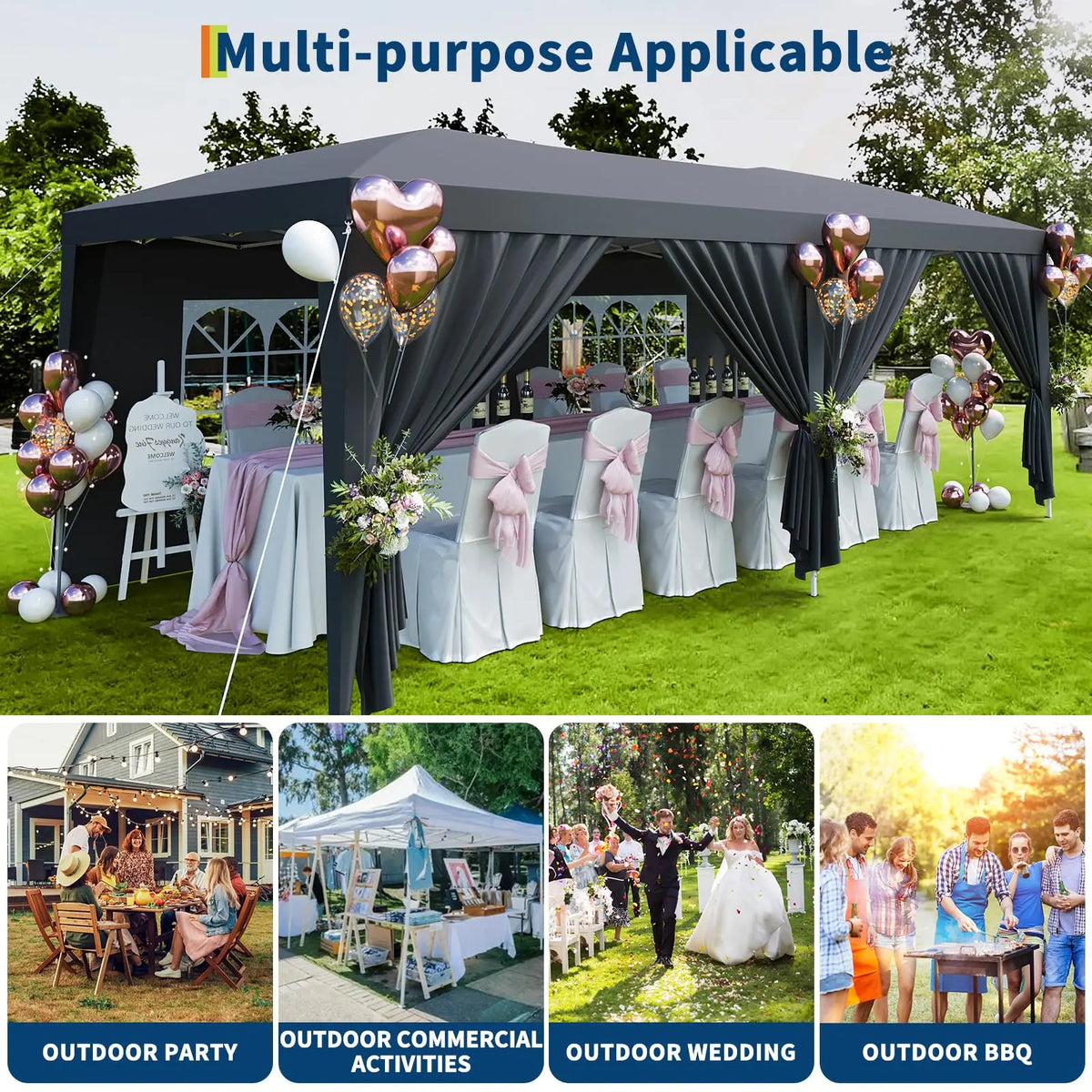 HiMISS Commercial Pop Up Canopy Tent With Six Removable Sidewalls