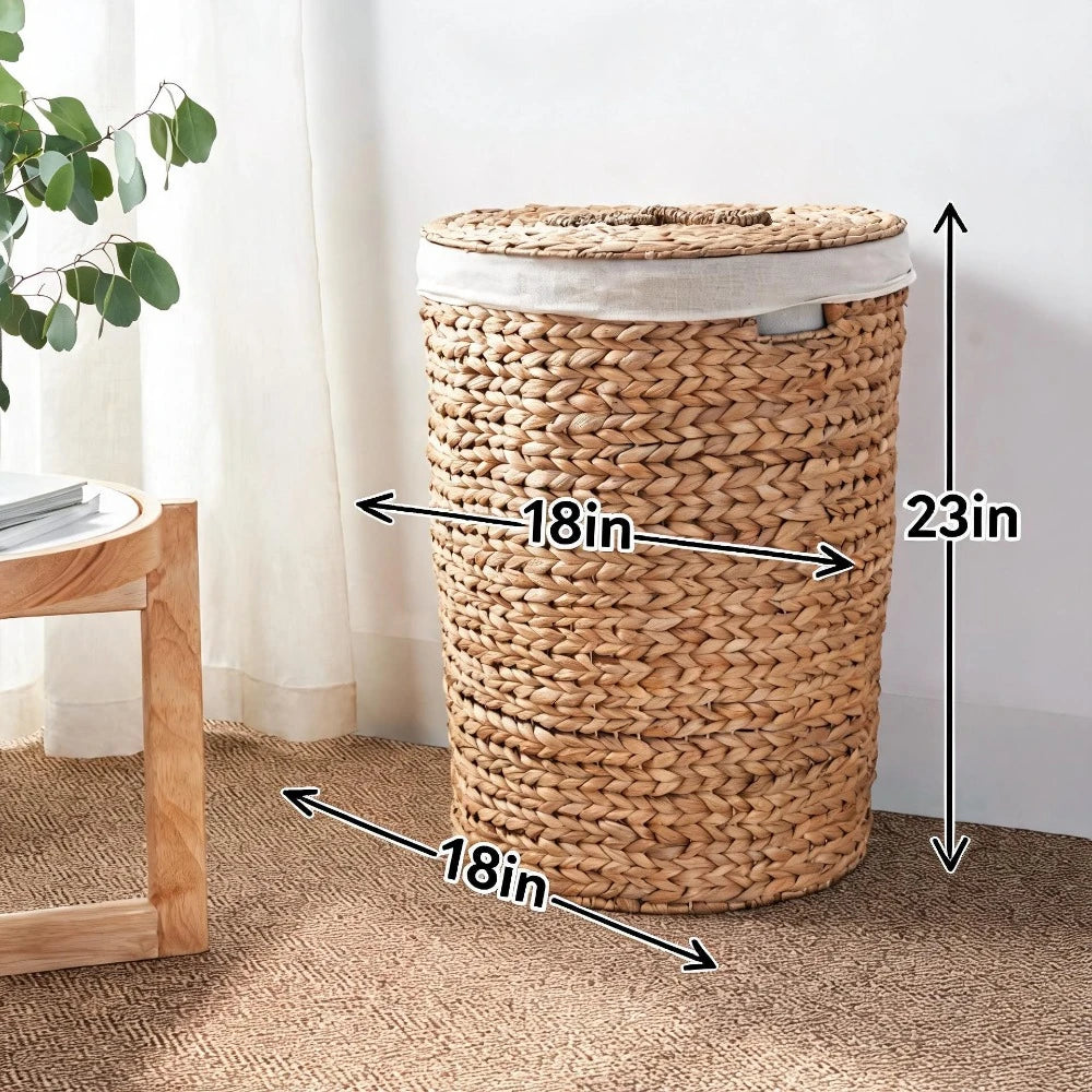Water Hyacinth Woven Oval Laundry Hamper Storage Basket